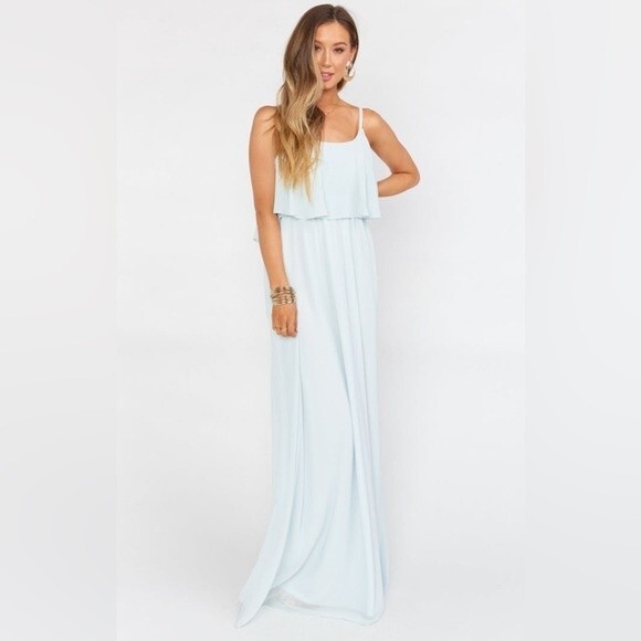 NWT Show Me Your Mumu Caitlin Ruffle Maxi Dress Icy Blue Chiffon Size Large - Picture 3 of 10